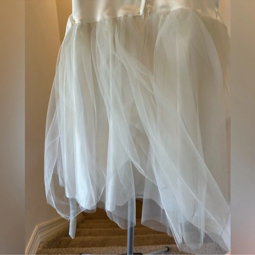 Biscotti Flower Girl White Dress with Lace Shoulders & Matching Bow Headband